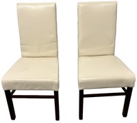 Set of Two Leather Dining Chairs - Cream