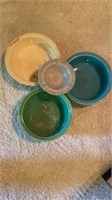 Group of 3 Fiesta Ware 9-in bowls and ashtray,