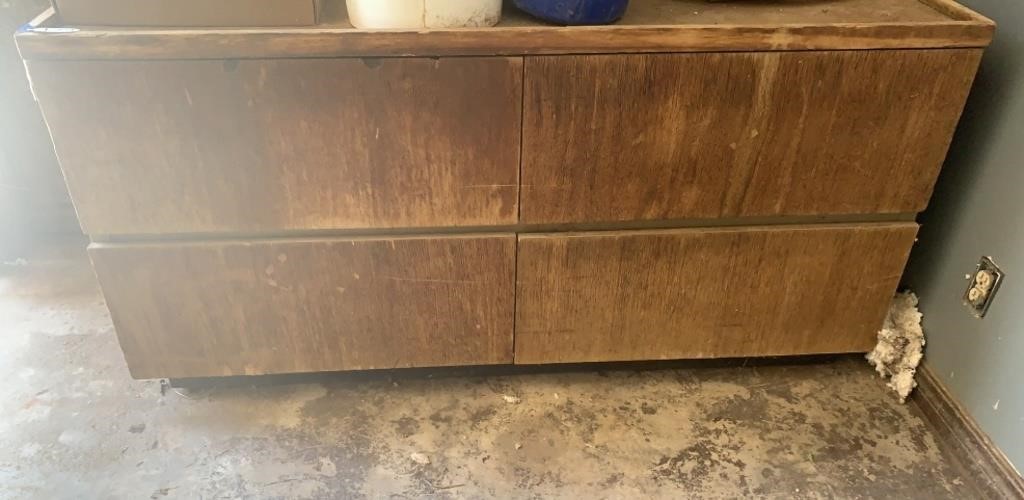 Metal & Wood 4 Drawer Storage Unit w/contents