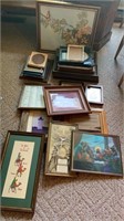 Assorted framed prints, wall decor, empty frames