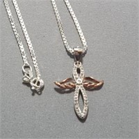 Sterling Silver CZ Cross Shaped Pendant & Chain