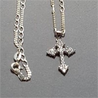 Sterling Silver CZ Cross Pendant & Chain