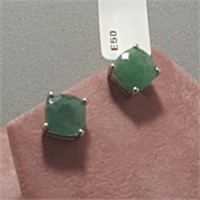 Sterling Silver & Emerald Stud Earrings