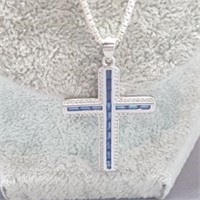 Sterling Silver CZ Large Cross Pendant & Chain