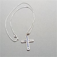 Sterling Silver CZ Large Cross Pendant & Chain