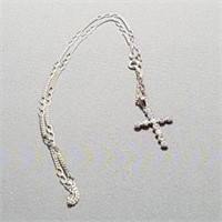 Sterling Silver CZ Cross Shaped Pendant & Chain