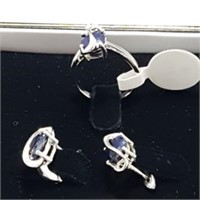 Sterling Silver CZ Sapphire Earrings/Ring Set