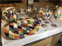 Carnival Serving Platter, Pitcher, & Wine Glasses