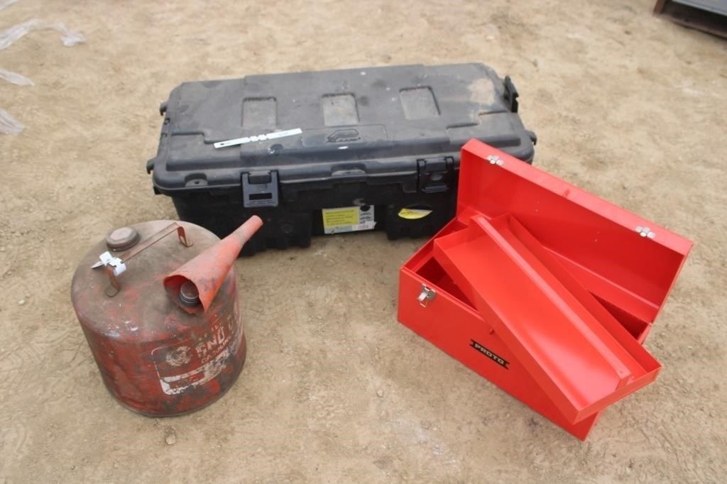 metal gas can; storage container; Proto tool box