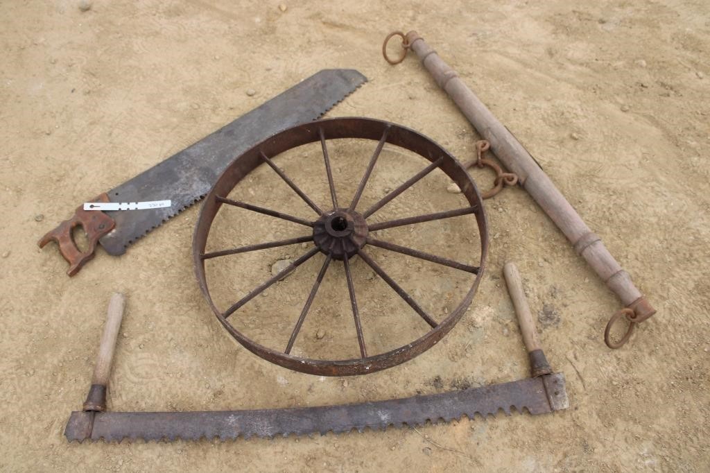 steel wheel; saw; 2 man saw;