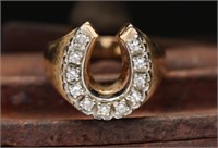 12K Gold & Diamond Men's Horseshoe Ring-10g