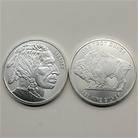 2- BUFFALO 1 OZ SILVER ROUNDS INDIAN HEAD LIBERTY