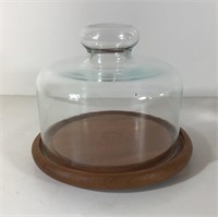 TEAK TRAY AND GLASS DOME