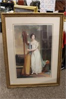 Double matted framed "Lady Playing a Harp"