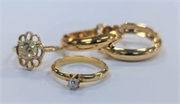 Gold Tone Diamond Ring, CZ Ring, Earrings