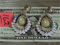 Faux Mother of Pearl w/ Rhinestone Earrings