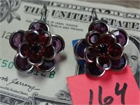 Pair of Purple Rhinestone Flower Earrings
