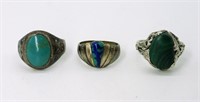 (3) Sterling Malachite & Turquoise Rings