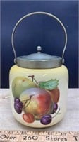 Vintage Ceramic Biscuit Barrel w/Silver Plated