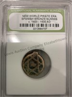 New world pirate era Spanish bronze nummis coin