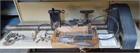 Vintage Craftsman wood lathe with accessories.