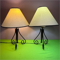 Matched Scroll Metal / Wood Table Lamps