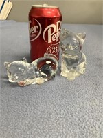 2 Clear Glass Cat Paperweights