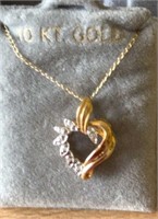 10K Gold Heart Necklace on 18" Chain