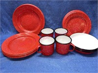 Vtg Red enamelware plates -bowls -mugs (27pcs)