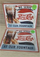 2 Metal Pepsi Cola Signs 15"x12"