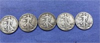 (5 PCS) WALKING LIBERTY HALF DOLLARS