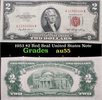 1953 $2 Red Seal United States Note Grades Choice