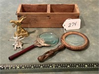 Wooden Cheese Box, Magnifying Glasses,