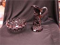 Two pieces of cranberry cut overlay crystal: