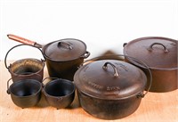 CAST IRON POTS, DUTCH OVEN & FOOTED BOWLS