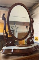 Attractive Antique Wood & Marble Tilting Mirror.
