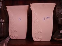 Pair of Red Wing vases, white with green interior