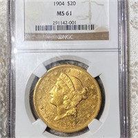 1904 $20 Gold Double Eagle NGC - MS61