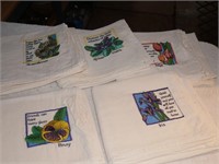 5 Vintage Embroidered Tea Towels w/ Flower Motif