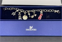 Swarovski charm bracelet & 6 charms w/box