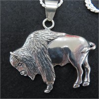 Sterling Silver Buffalo Necklace, Estate Find