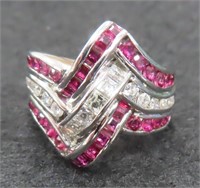 18K White Gold Diamond and Ruby Ring