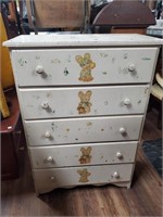 Vtg. 5 Drawer Dresser w/Bunny Lithos-45t x 31w x
