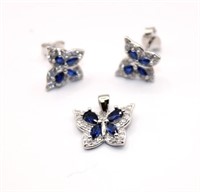 Silver Butterfly Sapphire Austrian Crystal Set