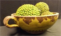 Large Green Pottery Bowl w/Décor