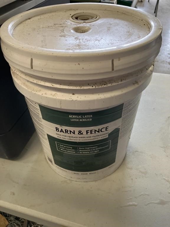 5 gallon bucket (new) white barn and fence paint