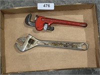 10" Fuller Pipe Wrench and Adjustable Wrench