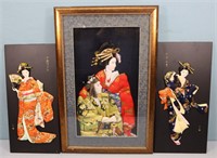(3) Framed Japanese Dolls