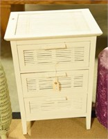 Three drawer white rattan style end table