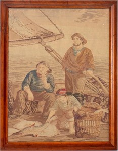 Handmade Needlepoint of Two Sailors on a Boat